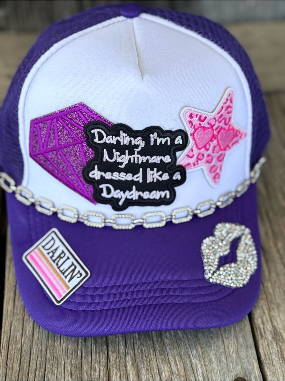 Purple & White Trucker Hat - Darling I’m a nightmare dressed like a daydream